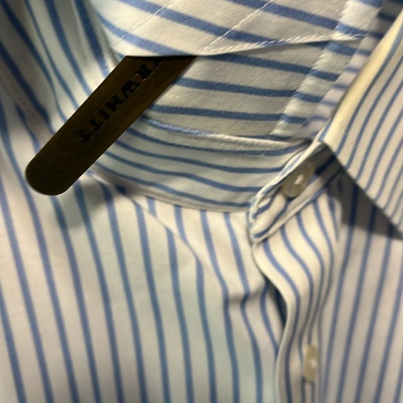 Charles Tyrwhitt Classic Fit Non-Iron Dress Shirt. White blue stripe. 18 neck - Picture 5 of 8